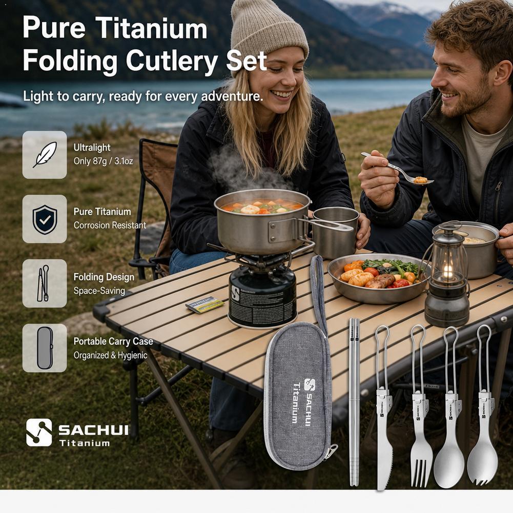 Camp Spork Set - Titanium Camping Spork Cutlery Set Foldable