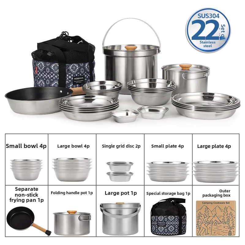 Camping Cooking Pots And Pans - NOBANA Newest Outdoor Stainless Steel Pot