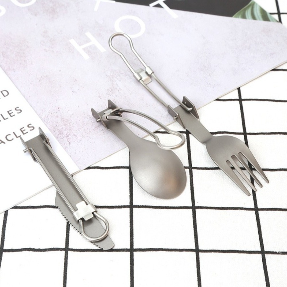 Camp Spork Set - Half Polished Titanium Folding Spork Lightweight