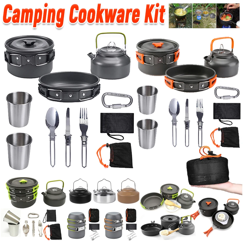 Camping Outdoor Cooking Set - Camping Cookware Kit Kettle Pot Pan
